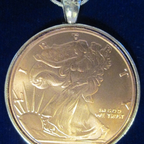 Walking Liberty Half Dollar Copper Round Necklace - Picture 1 of 6